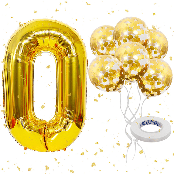 KAINSY 40inch 0 Number Balloon Giant Gold Digit Foil Balloons Confetti Birthday Anniversary
