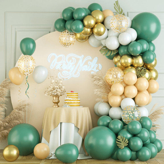 KAINSY Balloon Garland Kit Sage Green Olive Green Nude White and Gold Metallic Balloons Arch for Baby Bridal Shower Wedding Birthday Party