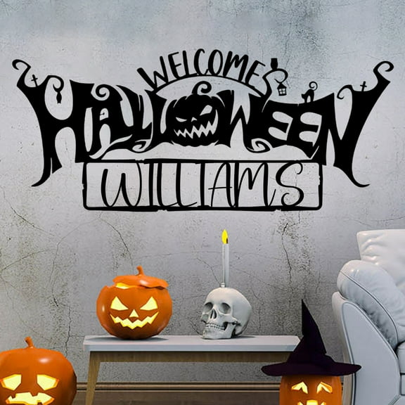 KAINSY Custom Halloween Welcome Sign, Personalized Pumpkin Metal Name Signs, Custom Signs Outdoor Metal, Metal Wall Art Decor for Living Room, Halloween Gift for Haunted House(10inches)