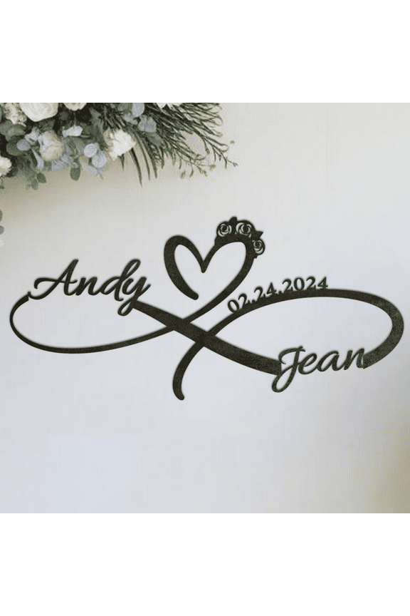 Custom Heart Infinity Wall Decor, Personalized Bedroom Wall Art, Custom Couples Name Wall Decor, Modern Metal Art, Love Metal Sign for Family(10inches)