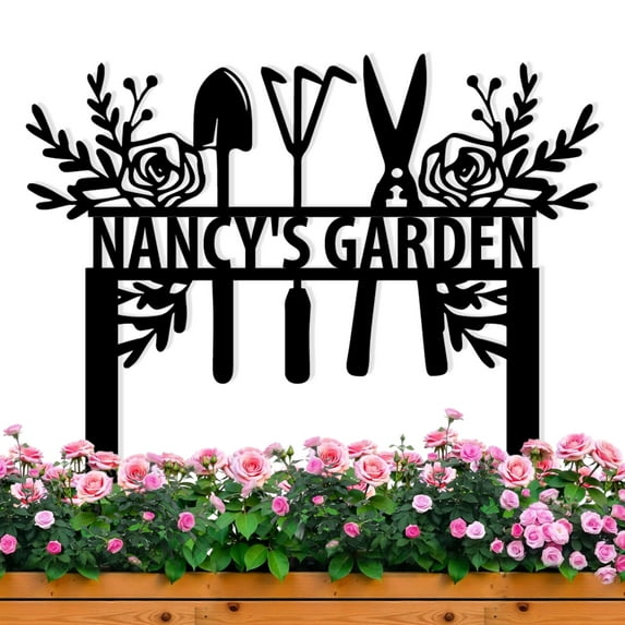 KAINSY Custom Metal Garden Sign, Metal Garden Tools Sign with Stakes, Garden Signs for Outside, Personalized Garden Name Sign, Garden Metal Art, Outdoor Decor, Gardening Decor Gifts for Gardeners