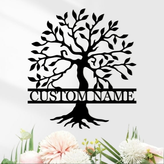 KAINSY Custom Tree of Life Family Metal Signs, Personalized Tree of Life Wall Decor, Outdoor Yard Decor, Family Sign Wall Decor, Monogram Metal Sign, Custom Tree Yard Sign, Home Decor for Living Room