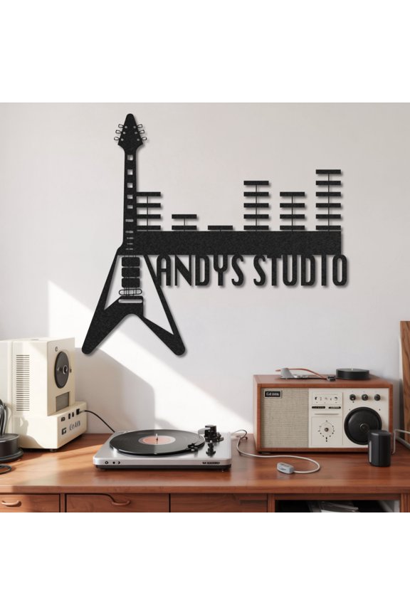 Customized Guitar Metal Sign, Personalized Music Beats Wall Art, Vintage Bass Guitar Metal Sign, Rustic Music Accessories, Rock N Roll Wall Sculpture for Music Studio, Guitarists(10inches)