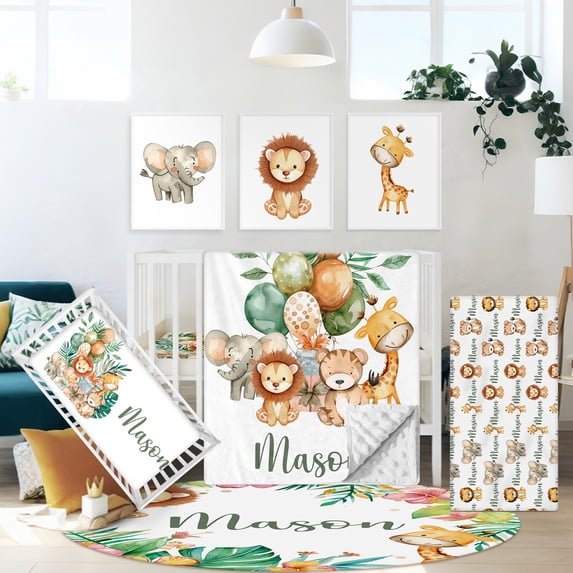 KAINSY Hatchaa Baby Crib Set, Custom Name Nursery Bedding Set for Toddlers, Woodland Animals Baby Crib Bedding Set for Baby Boys Girls, Double Layer Flannel Bedding Crib Sets Customized Gift