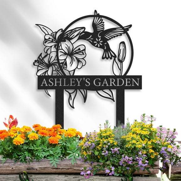 KAINSY Ironglyh Personalized Garden Signs, Custom Bird Yard Metal Name Sign with Stake, Outdoor Metal Yard Art, Garden Decor for Outside, Patio Backyard Decor, Mom Grandma Women gifts(10inches)