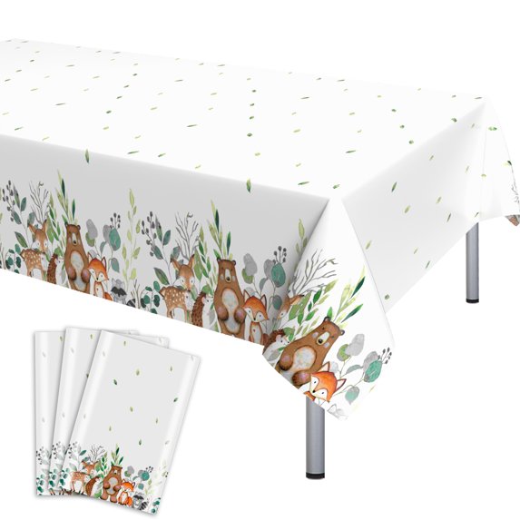 KAINSY Jungle Animals Birthday Table Cloths Covers Woodland Party Plastic Disposable Safari Tablecloths Waterproof 54 x 108inch 3pcs