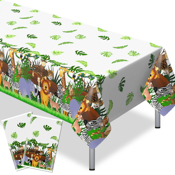 KAINSY Jungle Table Cloth Cover Safari Animals Party Plastic Disposable Tablecloth Waterproof 54 x 108inch Birthday 1pc