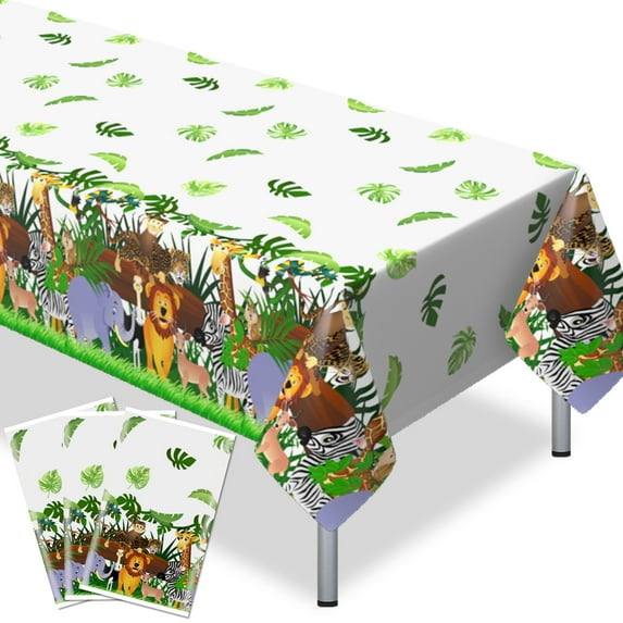 KAINSY Jungle Table Cloths Covers Safari Animals Party Plastic Disposable Tablecloths Waterproof 54 x 108inch Birthday 3pcs