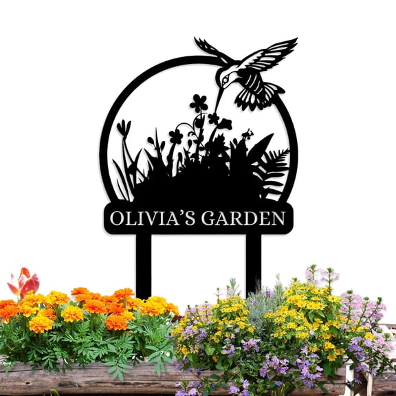 KAINSY Metal Signs Customized | Personalized Garden Signs | Customized Bird Garden Name Sign Yard Sign | Garden Signs for Outside | Metal Sign Stakes | Custom Name Sign | Garden Art(10inches)