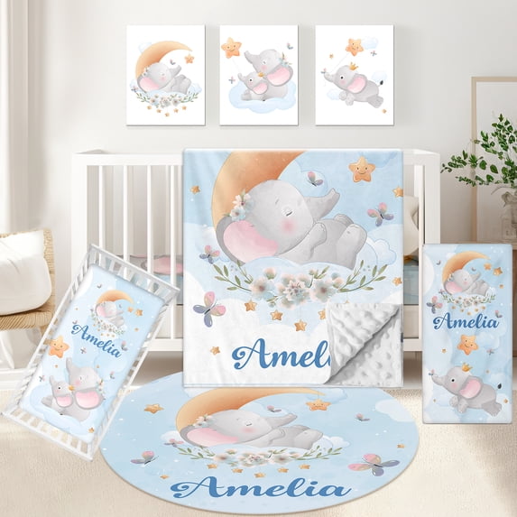 KAINSY Personalized Baby Bedding Set,5 Pcs Custom Name Baby Crib Sets,Double Layer Nursery Bedding Set for Boys Girls,Soft Baby Crib Bedding Set,Customized Gift for Toddler(Fixed Size)