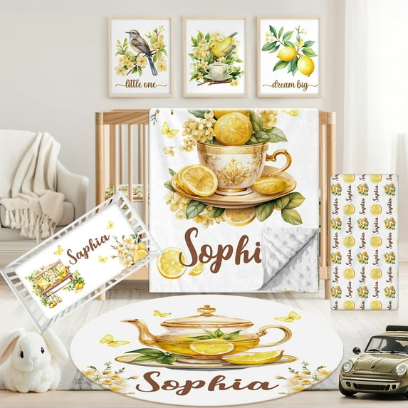 KAINSY Personalized Baby Crib Bedding Set,5 Pcs Custom Name Nursery Bedding Set for Girls Boys,Baby Crib Set for Toddlers Infants,Double Layer Bedding Crib Sets Customized Gifts(Fixed Size)