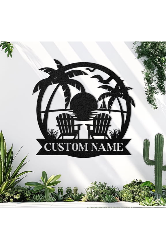 Personalized Beach Metal Signs, Custom Palm Trees Signs Outdoor Metal, Vintage Beach Sign Bathroom Wall Decor, Outdoor Metal Family Name Sign, Custom Garden Sign, Housewarming Gift(10inches)