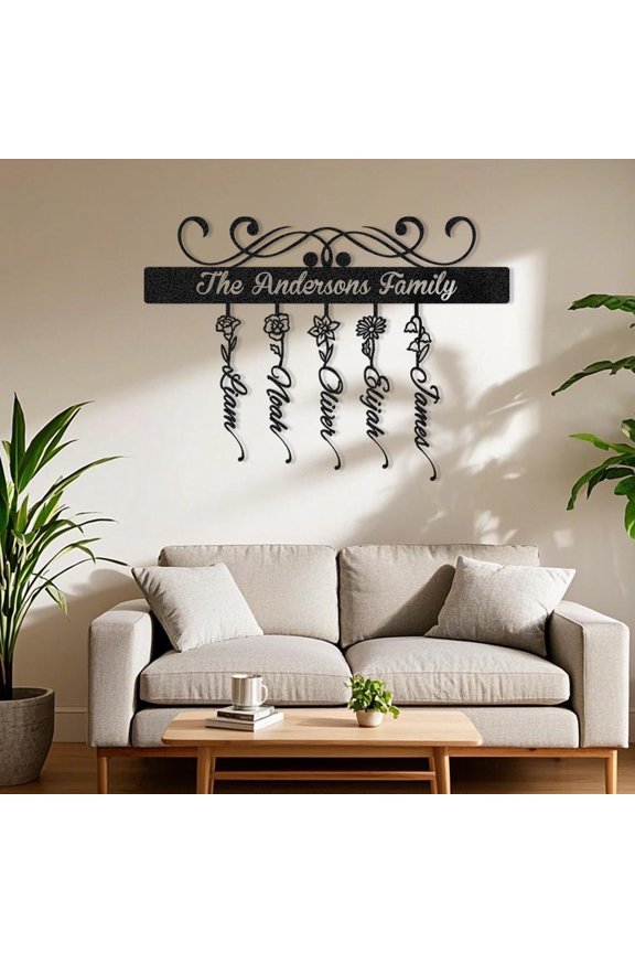 Personalized Birth Month Flower Metal Sign, Customized Birthflower Family Name Sign, Flower Art Wall Decor, Garden Decor for Outside, Mother's Day Gift, Gifts for Grandma, Home Decor(10inches)