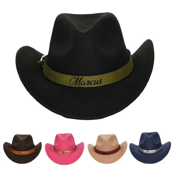 KAINSY Personalized Boys Cowboy Hats for Kids Ages 2-8, Leather Hatband Black Toddler Cowboy Hat, Western Cowgirl Hat for Girls(Children (52-54cm))