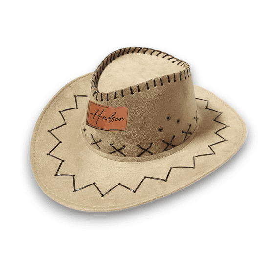 KAINSY Personalized Cowboy Hats for Kids Custom Western Cowboy Cowgirl Patry Hats Light Beige Western Cowboy Hats Leather Name(Child)