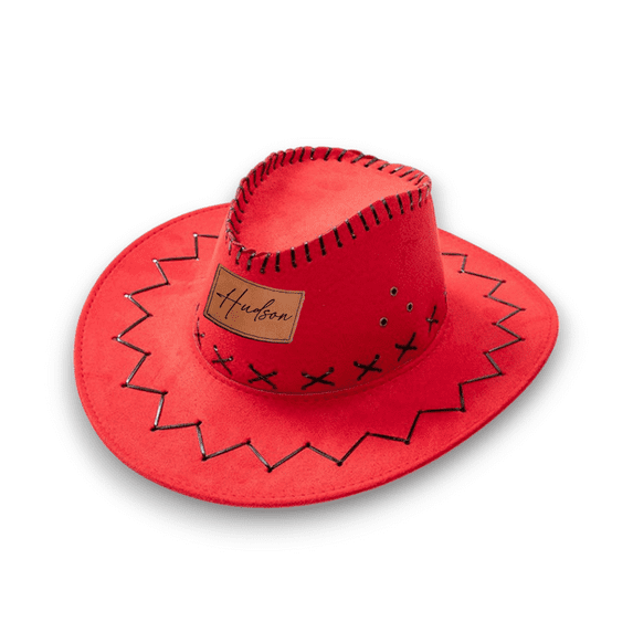 KAINSY Personalized Cowboy Hats for Kids Custom Western Cowboy Cowgirl Patry Hats Red Western Cowboy Hats Leather Name(Child)