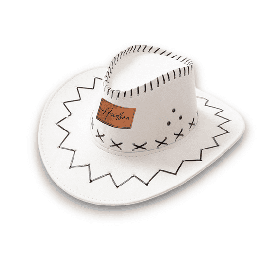 KAINSY Personalized Cowboy Hats for Kids Custom Western Cowboy Cowgirl Patry Hats White Western Cowboy Hats Leather Name(Child)