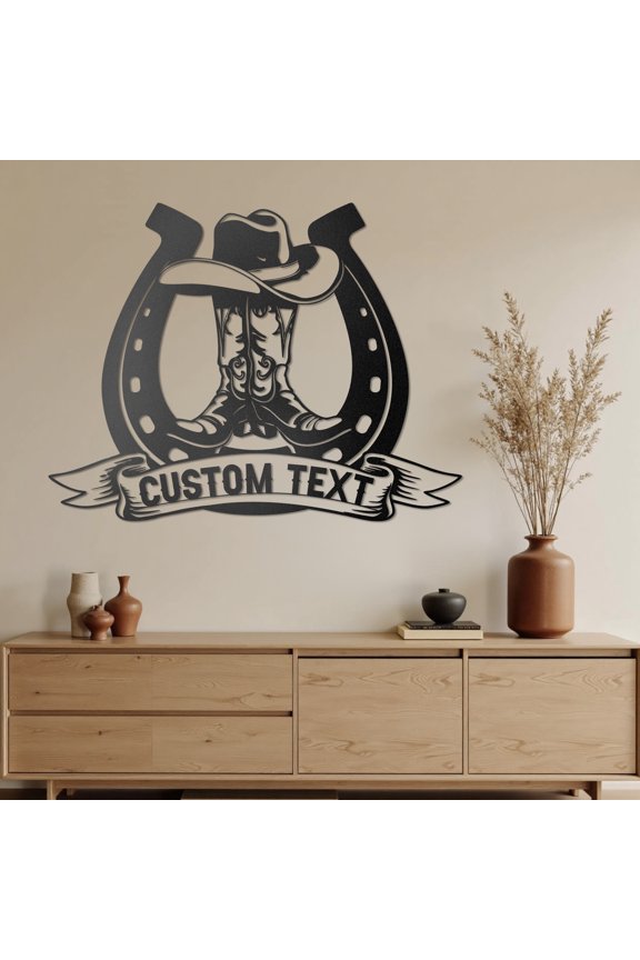 Personalized Cowboy Metal Sign, Western Wall Decor, Rustic Cowboy Hat & Boot Wall Art, Metal Outdoor Wall Art, Rustic Country Western Decor for Bedroom Bathroom Home, Customized Gifts Color03