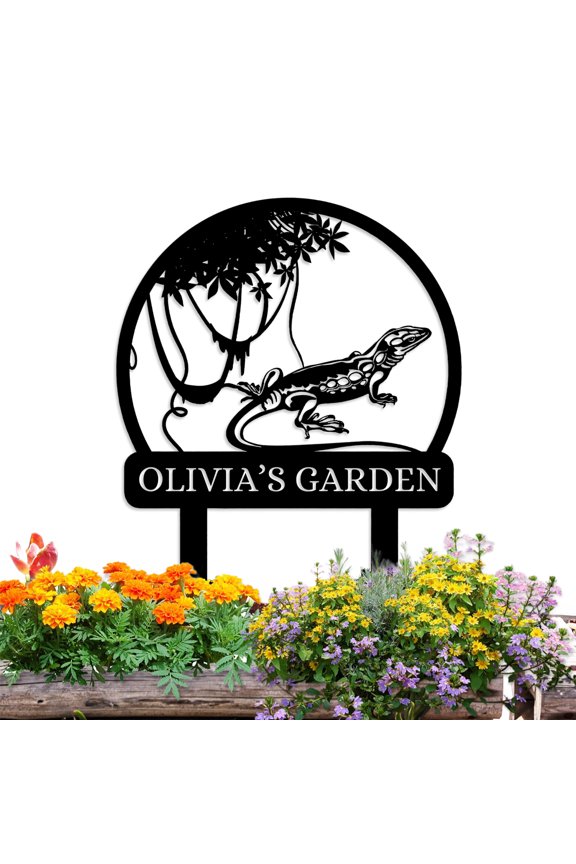 Personalized Garden Signs | Garden Stake Metal Sign | Custom Lizard Garden Name Sign | Custom Garden Sign | Yard Sign Customized | Garden Art Outdoor | Personalized Camping Gifts(10inches)