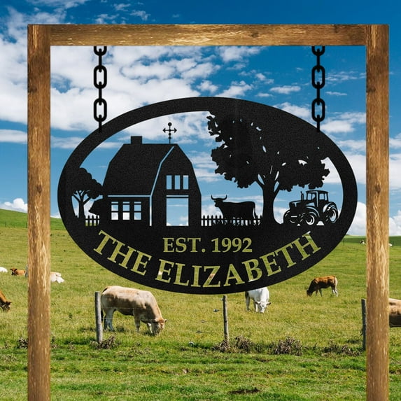 KAINSY Personalized Metal Farmhouse Sign | Farmhouse Metal Wall Art | Rustic Ranch Decor | Custom Signs Outdoor Metal | Custom Metal Barn Sign | Family Name Sign | Farmer Ranch Gifts(10inches)