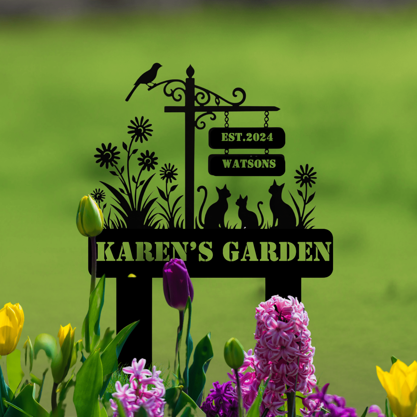 KAINSY Personalized Metal Garden Sign – Custom Name Garden Stake for ...