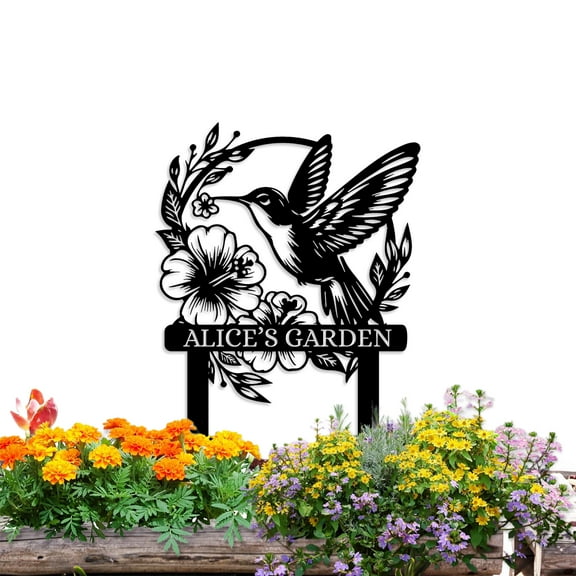 KAINSY Personalized Metal Garden Signs | Custom Bird Garden Sign with Stakes | Garden Signs for Outside | Metal Yard Decor | Patio Decor | Custom Family Name Sign | Gardening Decor Gifts(10inches)