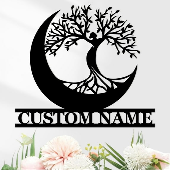 KAINSY Personalized Metal Sign, Custom Tree of life Metal Letters, Family Tree Wall Decor, Large Metal Wall Art Last Name Sign, Couples Wedding Gifts, Home Decor for Bedroom Living Room(10inches)