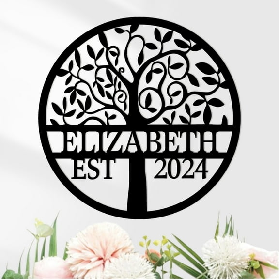 KAINSY Personalized Metal Sign | Tree of Life Wall Decor | Custom Family Name Sign | Outdoor Balcony Decor | Personalized Metal Tree Sign | Letter Family Sign | Wedding Housewarming Gifts(10inches)
