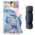 thumbnail image 1 of KAINSY Personalized Rabbit Toddler Girls Nap Mat Sleeping Mat for Daycare, Soft and Cozy Blue Kids Sleeping Bag with Pillow & Blanket for Preschool Kindergarten, Custom Name Easy Carry Napsack, 1 of 8