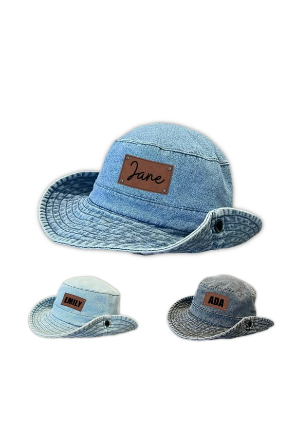 Personalized Toddler Cowboy Hat, Custom Name Western Cowboy Hats with Leather Patch for Boys Girls, Adjustable Size Cowgirl Hat for Kids Ages 2-8, Ideal Birthday Gift Party Hat Medium Blue