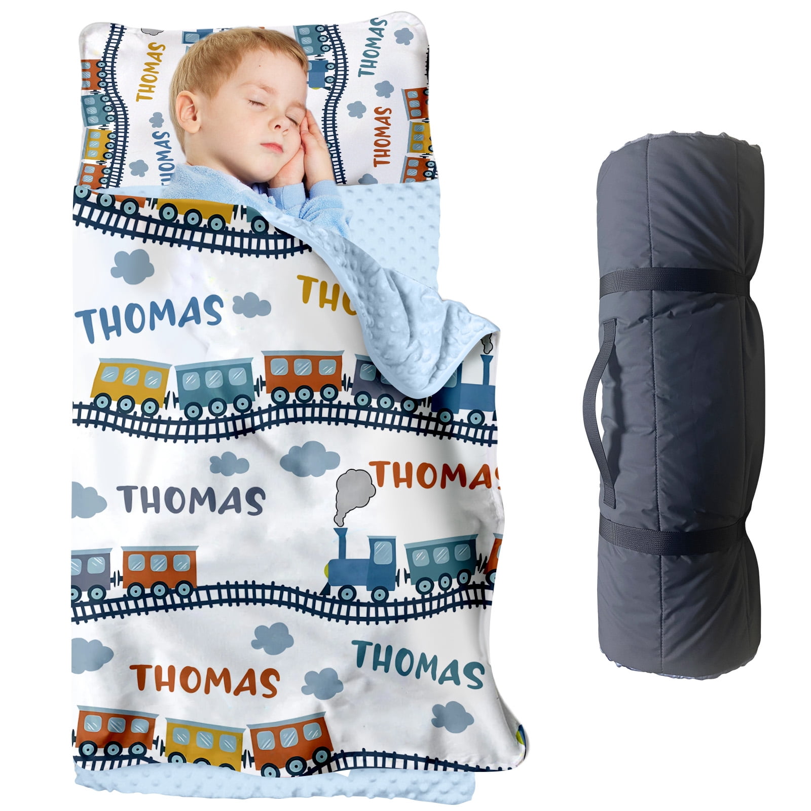 KAINSY Personalized Toddler Nap Mat - Custom Name Train Theme Sleeping ...