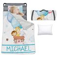 thumbnail image 1 of KAINSY Personalized Toddler Nap Mat for Girls–Custom Name Sleeping Mat with Elephant Balloon Ride Theme, Tot Cot Kids Nap Mat with Pillow and Blanket, Roll-Up Preschool Daycare Slumber Bag, 1 of 4