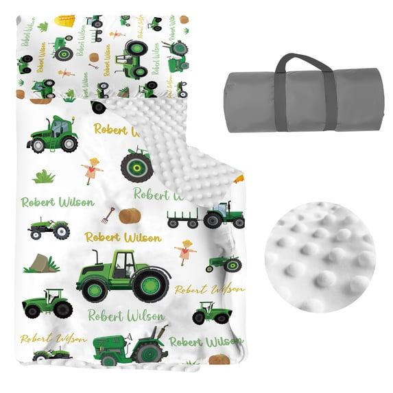 KAINSY Personalized Toddler Nap Mat with Pillow and Blanket, Custom Name Kids Nap Mats Boy Girl, Rolled Napping Mats Sleeping Bag for Daycare Preschool Travel Camping, Car