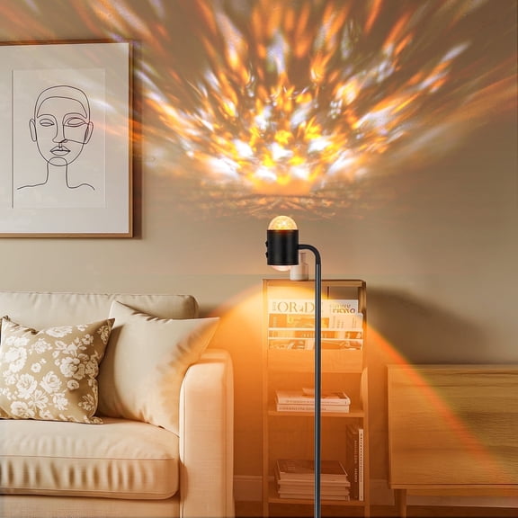 KAIPARA Sunset Projection Floor Lamp, Ocean Wave Atmosphere LED Standing Lamp with 16 Colors, 360 Rotating Projector Light with Remote for Living Room Bedroom Decor