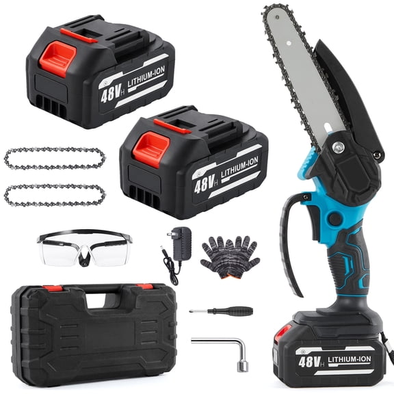 KAIPARA 6 inch Mini Chainsaw with 2 Batteries & 2 Chains, Electric Chainsaw for Cutting, Ideal for Gardening, Tree Trimming, Blue