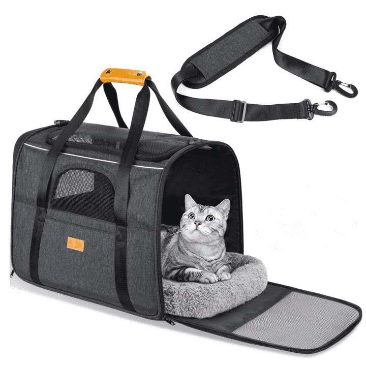 KAIPARA Dog Cat Carrier for Pets Up to 25 lbs,Tsa Airline Approved Pet Carrier,Foldable Travel Puppy Carrier,Gray