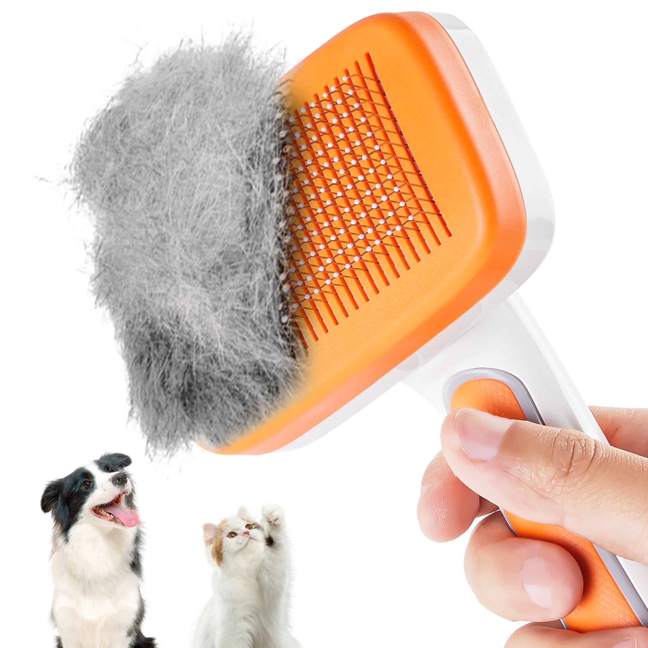 KAIPARA Pet Grooming Brushes Self Cleaning Slicker Brush for Cats & Dogs, Orange
