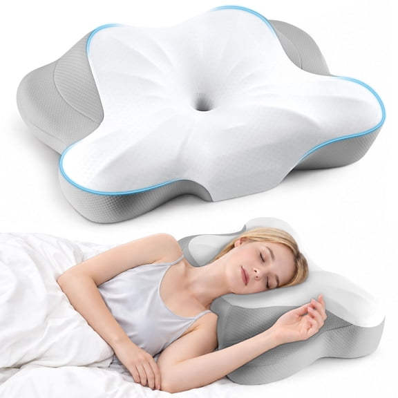 KAIPARA Cervical Pillow for Neck and Shoulder, Contour Memory Foam Pillow, Dual-Height Ergonomic Neck Support for Back, Side, Stomach Sleepers with Pillowcase, Gray