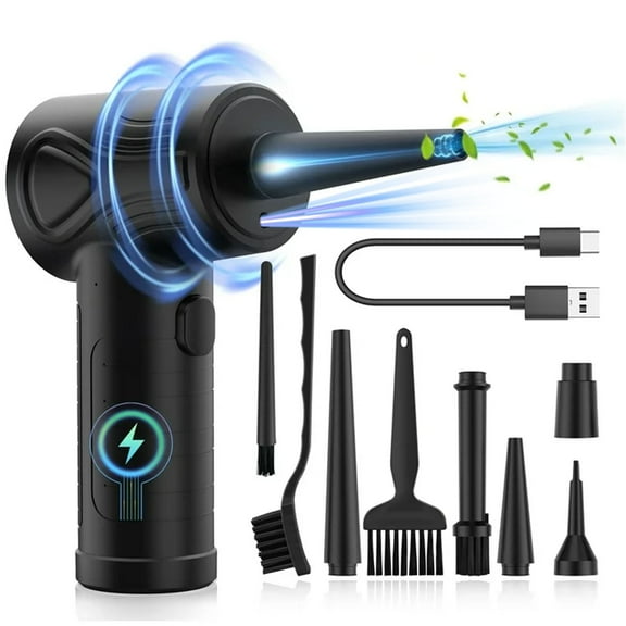 KAIPARA Electric Air Duster for Computer Cleaning, 110000RPM High-Speed Cordless Air Duster, 3-Speed Adjustable Rechargeable Air Blower with LED Light, for Keyboard/PC/Laptop/Car/With 5 Nozzles-Black