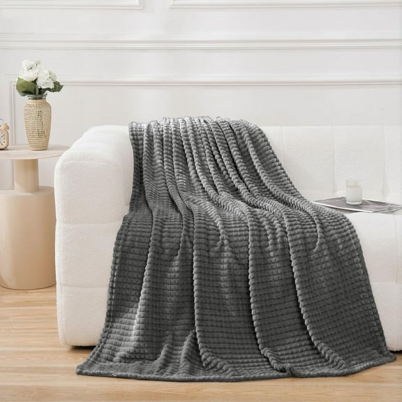 KAIPARA Flannel Fleece Throw Blanket for Couch Bed Office, Plush Fuzzy Cozy Soft Double Sided Jacquard Thickened Blankets,59 in x 78 in, Small