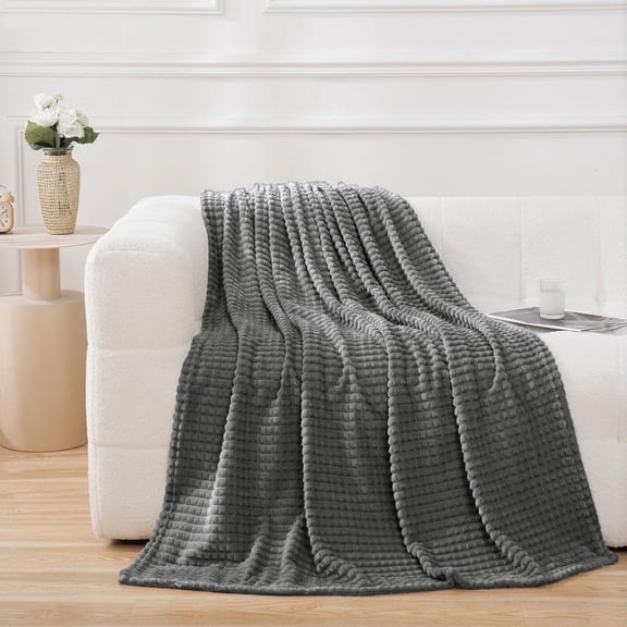 KAIPARA Flannel Fleece Throw Blanket, Soft Plush Jacquard Blanket for Couch, Sofa & Bed, Cozy Lightweight Decorative Blanket, 59" x 78"