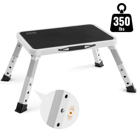 KAIPARA Stool Ladder, 1-Step Folding Step Stool, 350 lbs Load, Steel Ladder with 3 Height Options, Step Stool with Non-SlipPlatform for Office, RV, Pets, Bathroom, Bedroom Use