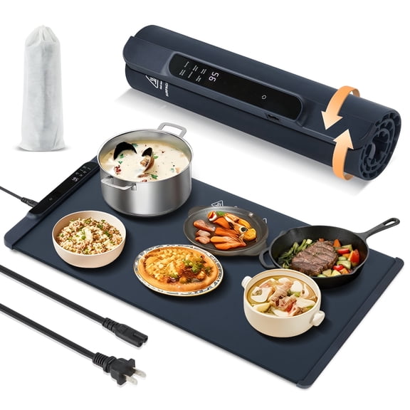 KAIPARA Food Warming Mat, 25.6"x 15" Full Surface Heating in 10s, 6 Fixed Temp & 14-Level Temp & 10H Timer Settings, Portable Food Warmer for Parties, Buffet