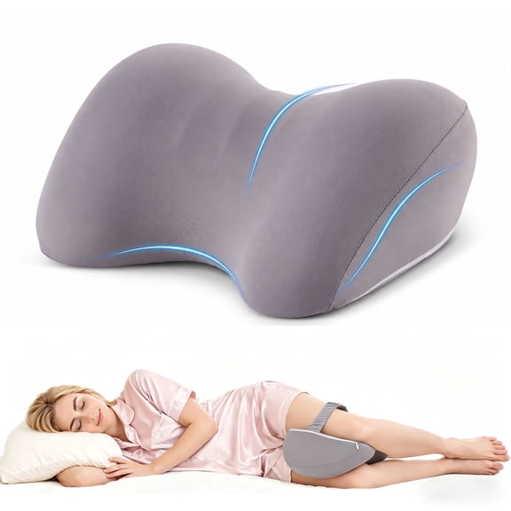 KAIPARA Knee Pillow for Side Sleeper, Memory Foam Leg Pillow for Side Sleeping, Elevation Pillow for Spine Aligning, Sciatica, Back, Hip, Knee, Ankle Pain, Grey