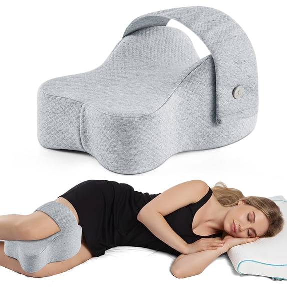 KAIPARA Knee Pillow for Side Sleepers, Memory Foam Knee Support Pillow, Comfortable Leg Pillow for Side Sleeping with Adjustable Strap, Relief for Sciatica, Back, Hips, Knees, Joints, Gray