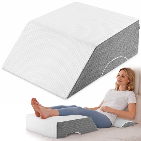 KAIPARA Leg Pillow Elevation Blood Circulation, Leg Wedge for Elevation for Swelling, Leg Elevating Pillow for After Surgery, Memory Foam Foot Knee Pillow for Back Sleeping, White/Grey