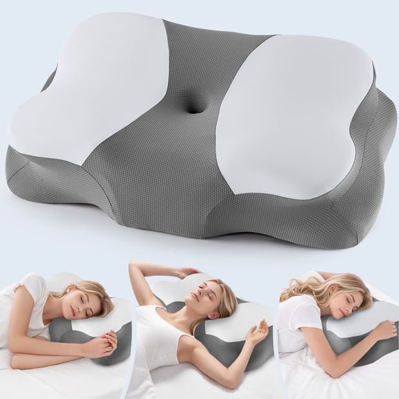 KAIPARA Memory Foam Cervical Pillow for Sleeping Butterfly Support - Orthopedic Bed Pillow for Neck, Shoulder Pain Relief, Adults, Side Sleeper Pillow, Dark Grey White