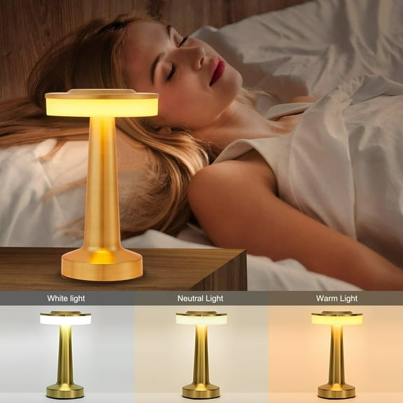 KAIPARA Portable Cordless Table Lamp with Touch Sensor, 3-Levels Brightness, Rechargeable Battery Up to 48 Hours Usage, Night Light for Kids Nursery, Nightstand Lamp, Bedside Lamp (Gold)