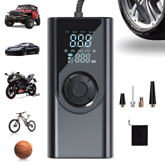 KAIPARA Tire Inflator, 150 PSI Digital Pressure Gauge, Auto Shut-off Air Compressor for Motor, Car & Bicycle Tires, Built-in Emergency LED Light