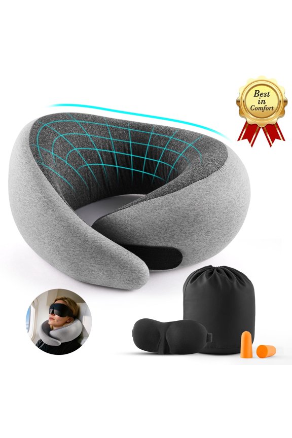 Travel Pillows for Airplanes, Neck Pillow Airplane with  3D Contoured Eye Mask & Ear Plugs, Memory Foam Travel Pillow Neck Pillow for Traveling Suitable for Airplanes,Offices and Cars